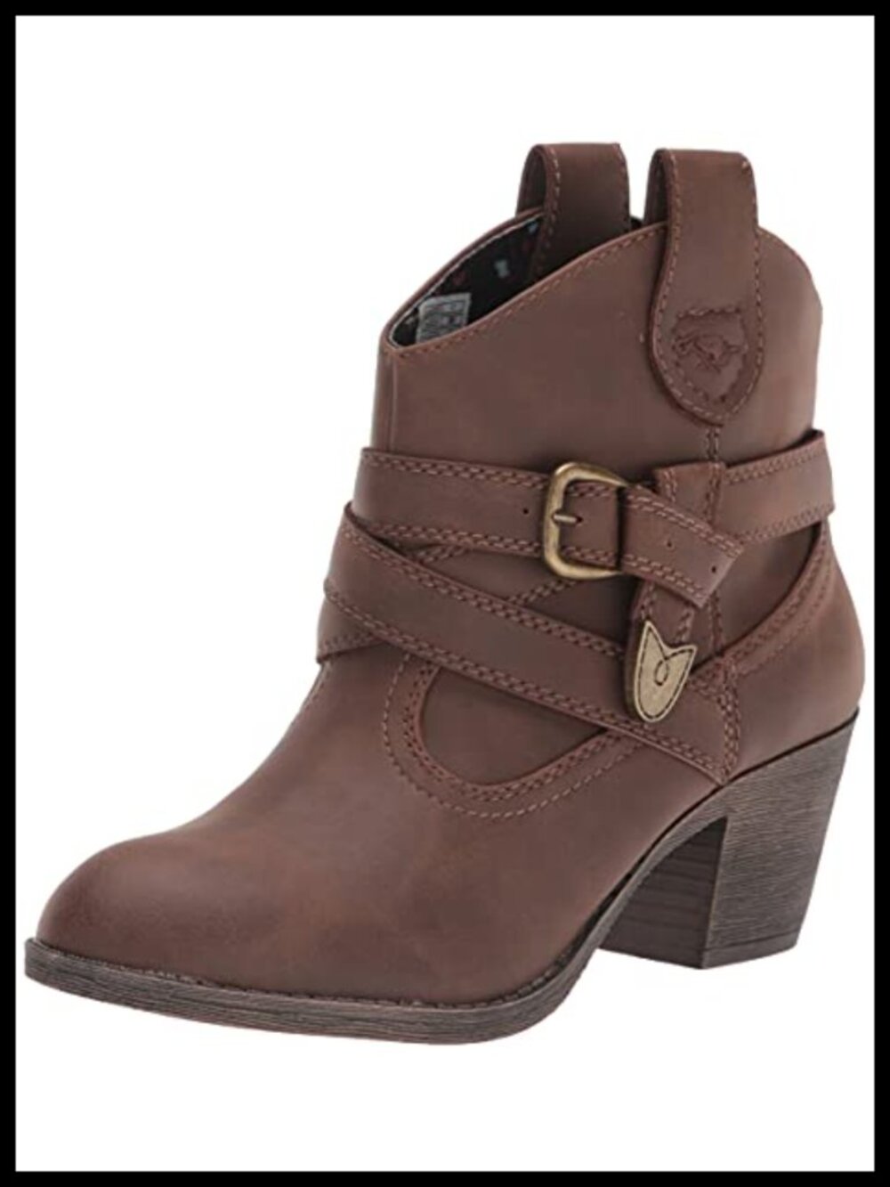 Western Ankle Bootie Faux Stacked Heel Pull-Up Tabs Slip-On